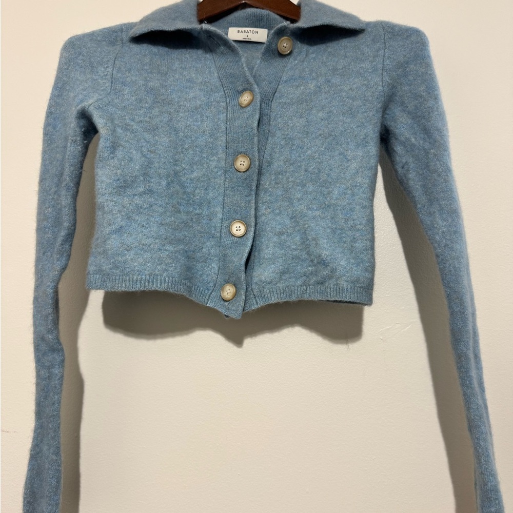 Babaton Cardigan Sweater Women Sz Small Wool Blend Long Sleeve V Neck Crop
